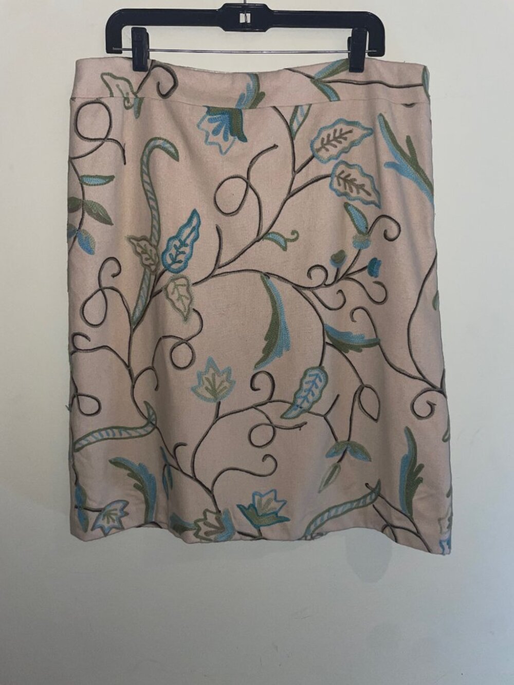 Ann Taylor Embroidered Wool Blend Pencil Skirt Size 16 Beige Blue Green